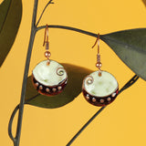 Small Dainty Burgundy and Cloudy White Enamel Earrings