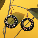 Round Dotty Black Enamel Hoop Earrings