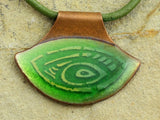 Eye Shape, Forest Green Enamel On Copper Necklace