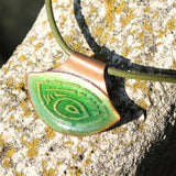 Eye Shape, Forest Green Enamel On Copper Necklace