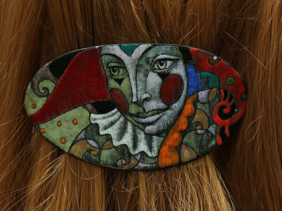 Enamel on Copper Hairgrip With Detailed Face Shape