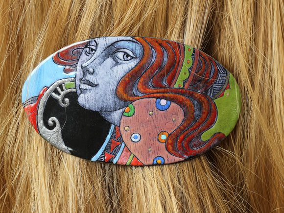 Enamel on Copper Hairgrip With Detailed Female Face Shape