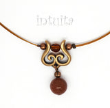 Art Nouveau Style Dainty Handmade Double Tendril Bronze Necklace with Gemstone Bead