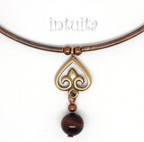 Art Nouveau Style Handmade Dainty Bronze Liliom Heart Necklace with Gemstone Bead