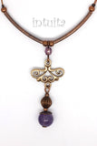 Art Nouveau Style Bronze Lace Necklace with Amethyst Bead