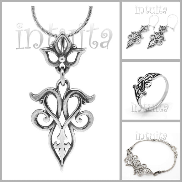 Art Nouveau Design Handmade Sterling Silver Earrings, Pendant, Bracelet, Rings