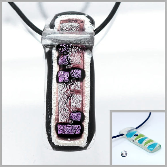 Handmade Long Fused Glass Necklace with Dichroic
