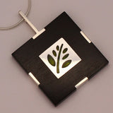 High Fashion Style Black Ebony, Green Leaf Design Plexiglas and Sterling Silver Necklace