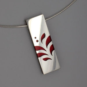High Fashion Style Chili Red Tulip Motif Plexiglas and Sterling Silver Necklace