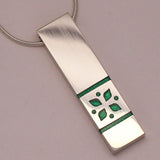 High Fashion Style Lively Green Four-Leaf Clover Motif Plexiglas and Sterling Silver Necklace