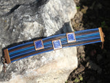Dark Blue And Black Leather Bracelet With Enamel Design