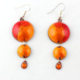 3 Dot Design Juicy Orange and Red Long Enamel Dangle Earrings