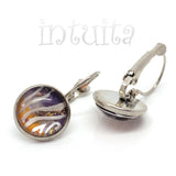 Small Purple And Orange Handpainted Glass Dangle Earrings