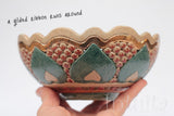 Autumn Leaf Design Blue and Beige Color Gilded Mosaic Ceramic Bowl