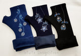 Black Fingerless Wrist Warmer Gloves With Handpainted Dandelion Pattern