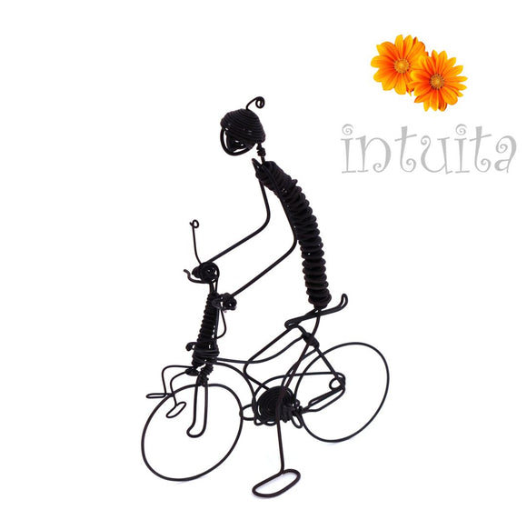 Child Biking With Daddy Wire Figurine