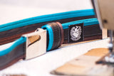 Recycled Bicycle Inner Tube Belt With Blue and Chocolate Brown Edges