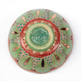 Mandala Leaf Design Forest Green, Terracotta Red and Beige Color Gilded Mosaic Ceramic Bowl