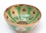 Kiwi Green Color Gilded Etched Small Ceramic Bowl With Wild Flower Design