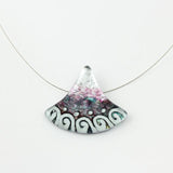 Arched Triangle Shape Dark Purple and Silver Color Fused Glass Necklace