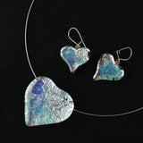Blue and Silver Color Heart Shape Fused Glass Jewel Set