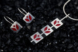 High Fashion Style Black Ebony and Red Stylized Motif Sterling Silver Necklace