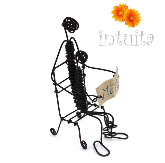 Child Reading In Daddy's Lap Wire Figurine