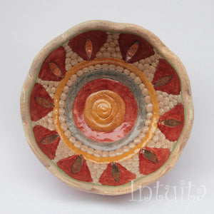 Terracotta Red Color Gilded Flower Petal Design Mosaic Ceramic Bowl