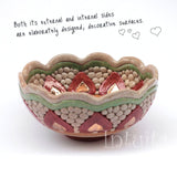 Autumn Leaf Design Red and Beige Color Gilded Mosaic Ceramic Bowl