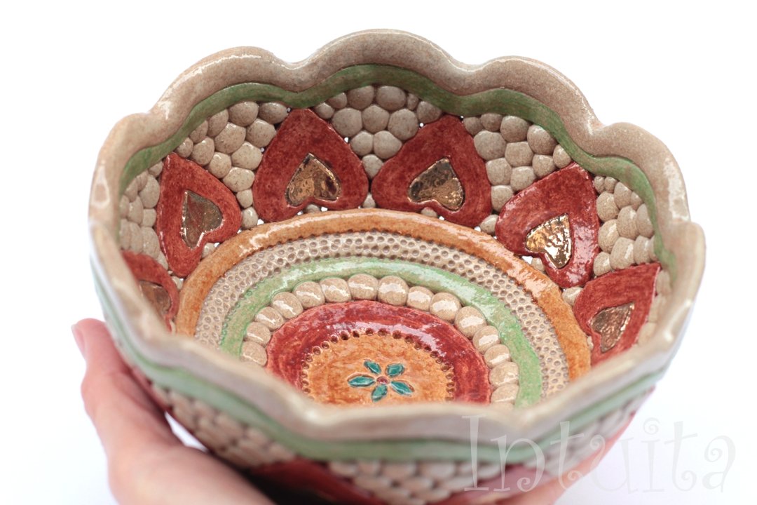 Autumn Leaf Design Handmade Red and Beige Color Gilded