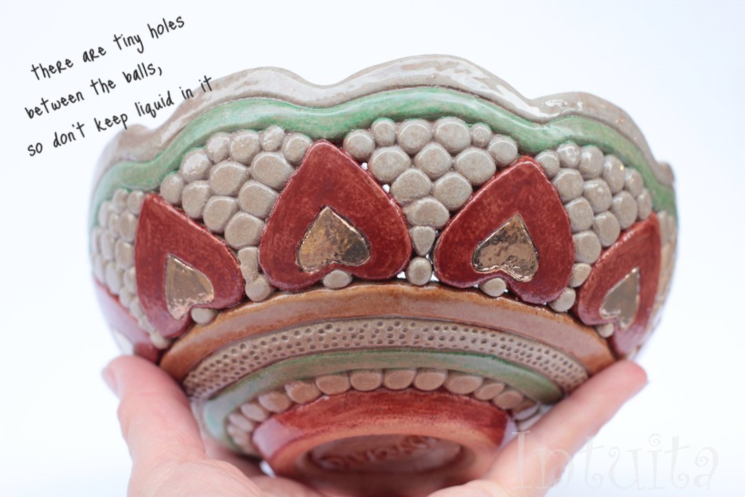 Autumn Leaf Design Handmade Red and Beige Color Gilded