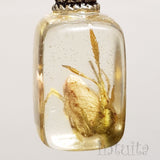 Real Dried Rosebud Flower in a Compote Shape Resin Necklace