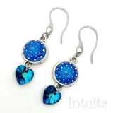 Glow-in-the-dark Dot Painted Royal Blue Glass Earrings With Swarovski Heart Charms
