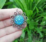 Handmade Glow-in-the-dark Dot Painted Mandala Sunflower Pendants