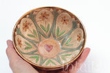 Pastel Peach and Blue Color Gilded Etched Small Ceramic Bowl With Wild Flower Design
