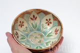 Sky Blue and White Color Etched Small Ceramic Bowl With Wild Flower Design