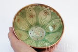 Forest Green Color Gilded Etched Small Ceramic Bowl With Wild Flower Design