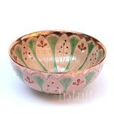 Beige and Green Color Gilded Etched Small Ceramic Bowl With Wild Flower Design