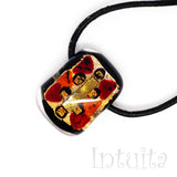 Gold, Red And Orange Color Small Fused Glass Necklace with Dichroic