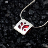 High Fashion Style Small Pillow Shape Red Plexiglas and Sterling Silver Necklace
