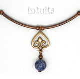 Art Nouveau Style Handmade Dainty Bronze Liliom Heart Necklace with Gemstone Bead