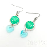 Handmade Glow-in-the-dark Dot Painted Glass Earrings With Swarovski Heart Charms