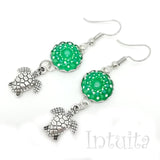 Glow-in-the-dark Dot Painted Glass Earrings With Turtle Charm