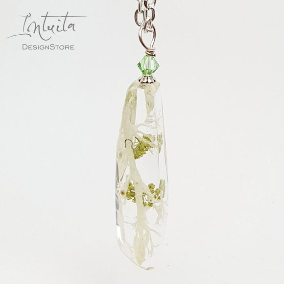 Real Icelandic Lichen Flower Incased In Unique Shape Resin Necklace