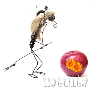 Witch On Broom With a Cat Wire Figurine